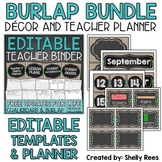 Burlap and Chalkboard Classroom Decor & Teacher Planner Bundle