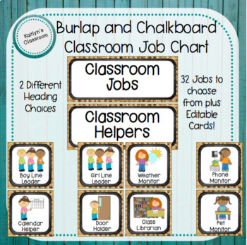 Classroom Job Chart-Burlap and Chalkboard Theme by Kaitlyn's Classroom