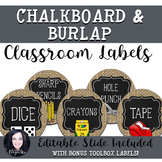 Burlap and Chalkboard Classroom Labels