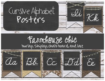 Preview of Burlap and Chalkboard - Farmhouse Chic Cursive Alphabet Bunting Banner