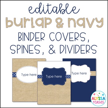 Preview of Editable Burlap and Navy Binder Covers and Spines