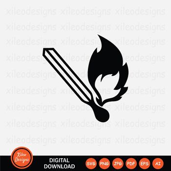 Preview of Burning Matchstick Light Match Stick Fire Flame Burn Icon SVG PNG JPG PDF EPS AI