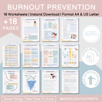 Preview of Burnout Prevention Workbook,Overcoming burnout worksheets, Stress management
