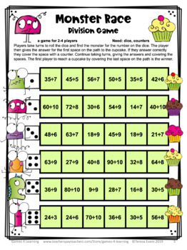 monsters division games freebie for fact fluency division math board games