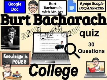 Preview of Burt Bacharach - college - 30 True/False Questions with Answers