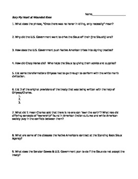 Bury My Heart At Wounded Knee Movie Worksheet By Social Studies Assortment