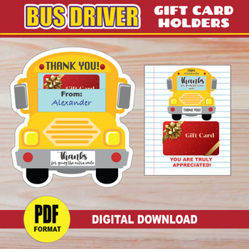 Printable BUS DRIVER Appreciation  Gift Card Holder. Thank You for  Being an Amazing Driver Digital Editable Instant Download. (Instant  Download) 