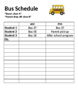 Preview of Bus Schedule- Editable