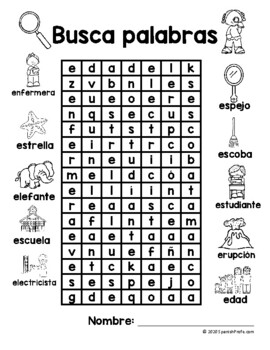 Busca palabras las vocales (Spanish word search vowels) by Spanish Profe
