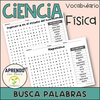 Preview of Sopa letras vocabulario Física  - busca palabras ciencia - word search spanish
