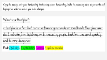 Preview of Bushfire Editing Passages- Cursive Handwriting