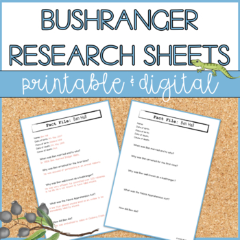 Preview of Student Research Sheets for Australian Bushrangers