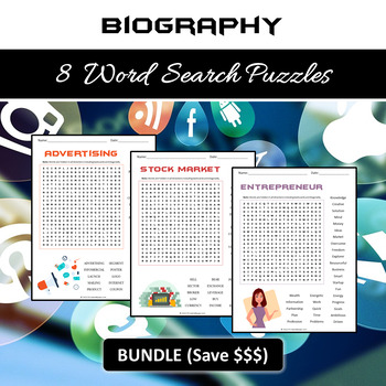 Preview of Business 8 Word Search Puzzles - NOPREP PRINTABLE ACTIVITIES