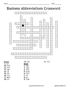 Business Abbreviations Crossword Business Abbreviations Words Puzzles