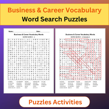 Preview of Business & Career Vocabulary Words | Word Search Puzzles Activities
