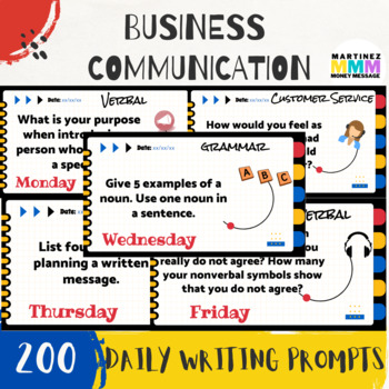 Preview of Business Communication Bell Ringer Writing Prompts (Editable)