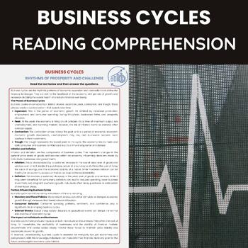 Preview of Business Cycles Reading Comprehension | Contraction and Expansion Economics