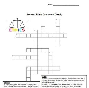 Business Ethics Crossword Puzzle by MisterOs Business and Technology