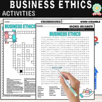 Preview of Business Ethics Fun Worksheets,Vocabulary,Wordsearch & Crosswords