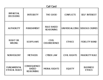 Preview of Business Law Bingo - Ethics & the Law
