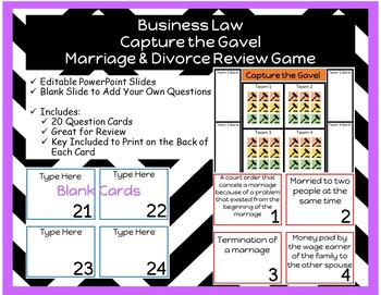 Preview of Business Law: Capture the Gavel Game - Marriage & Divorce Review