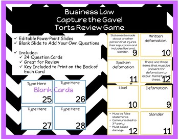 Preview of Business Law: Capture the Gavel Game - Torts Review
