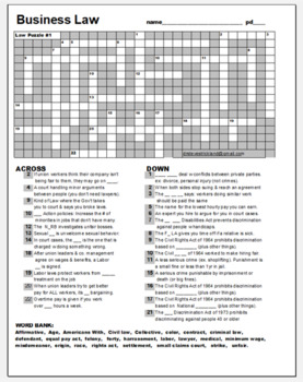 Preview of Business Law Crossword Puzzle - 22 Clues - Accounting.