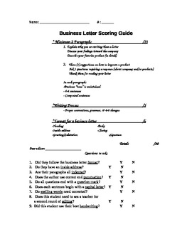 Preview of Business Letter Scoring Guide for Language Arts