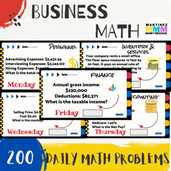 Preview of Business Math Bell Ringer Math Problems (Editable)