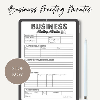 Preview of Business Meeting Minutes / Editable Canva Template