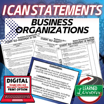 Preview of Business Organizations I Can Statements & Posters Self-Assessment Economics