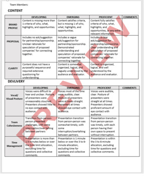Preview of Business Pitch Feedback Form. Formative Assessment and Rubric