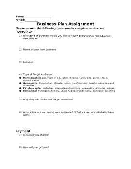 business plan assignment high school