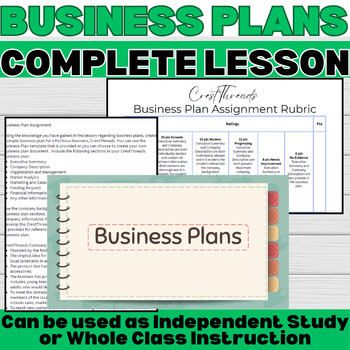 Preview of Entrepreneurship Business Plan Presentation slides with Assignment and Rubric