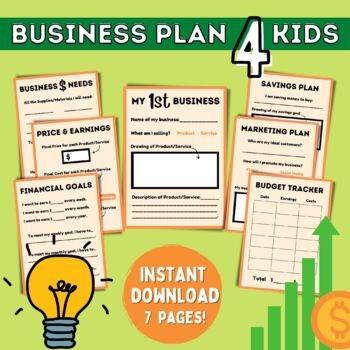 Preview of Business Plan Template for Kids, Kid Entrepreneur, Kid Business Owner,