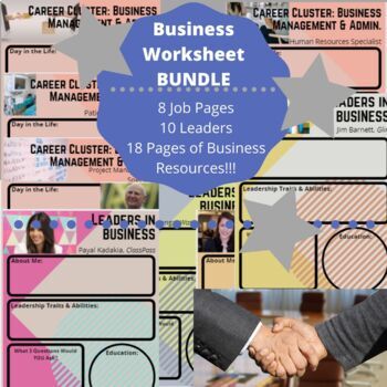 Preview of Business Worksheet BUNDLE | INTERACTIVE | ONLINE | 10 LEADERS and 8 CAREERS