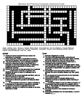 Preview of Business and Financing Vocabulary Crossword Puzzles and  Word Searches