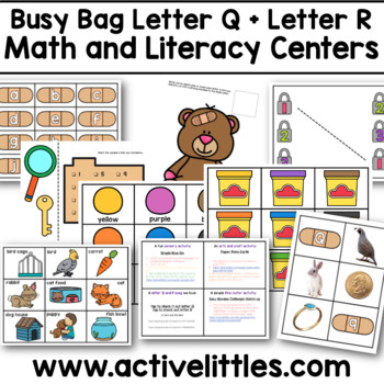 Preview of Math and Literacy Centers Letter Q + Letter R Busy Bag Preschool Pre-K