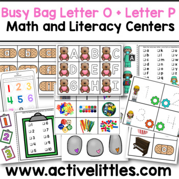 Preview of Math and Literacy Centers Letter O + Letter P Busy Bag Preschool Pre-K