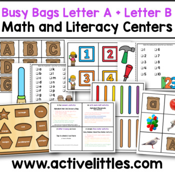 Preview of Math and Literacy Centers Letter A + Letter B Busy Bag Preschool Pre-K