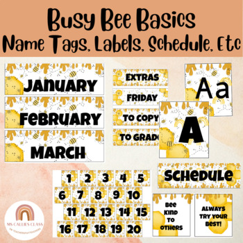 Preview of Busy Bee Classroom Decor Bee Theme- Calendar, Name Tags 