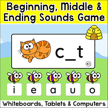 Preview of CVC Words Phonics Game for Beginning, Middle & Ending Sounds - Short Vowels