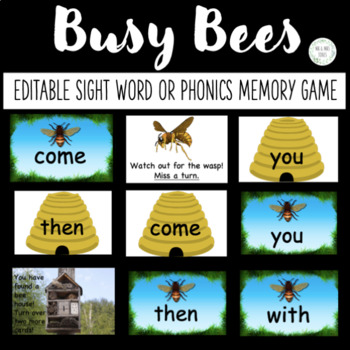 Busy Bees Editable Sight Word or Phonics Game by Mr and Mrs Jones