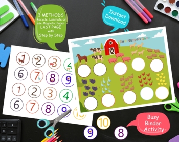 Preview of Busy Binder Activity Kids Number 1-10 Matching Farm Game - Fine Motor