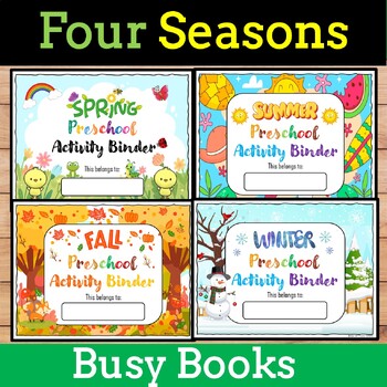 Preview of Busy Book Seasonal Bundle, Winter, Spring, Summer, Fall Themed Activity Binder