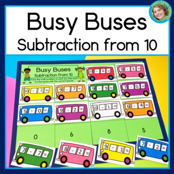 Preview of Back to School Subtraction within 10 | School Bus Math Game and Worksheet
