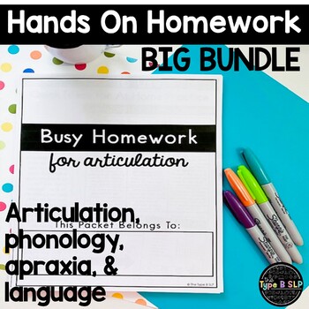 Preview of Busy Homework for Speech Therapy BUNDLE: Articulation Language Apraxia Phonology