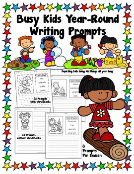 Preview of Busy Kids Year-Round Writing Prompts With & Without Word Banks