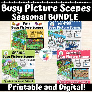 Preview of Busy Picture Scenes BUNDLE Boom Cards + Printable scenes Speech Therapy Activity