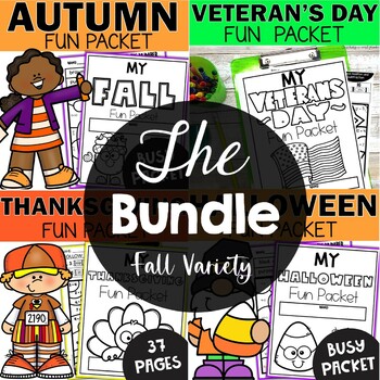 Preview of Busy Work Packets Early Finishers Activities Halloween Thanksgiving Fall Veteran